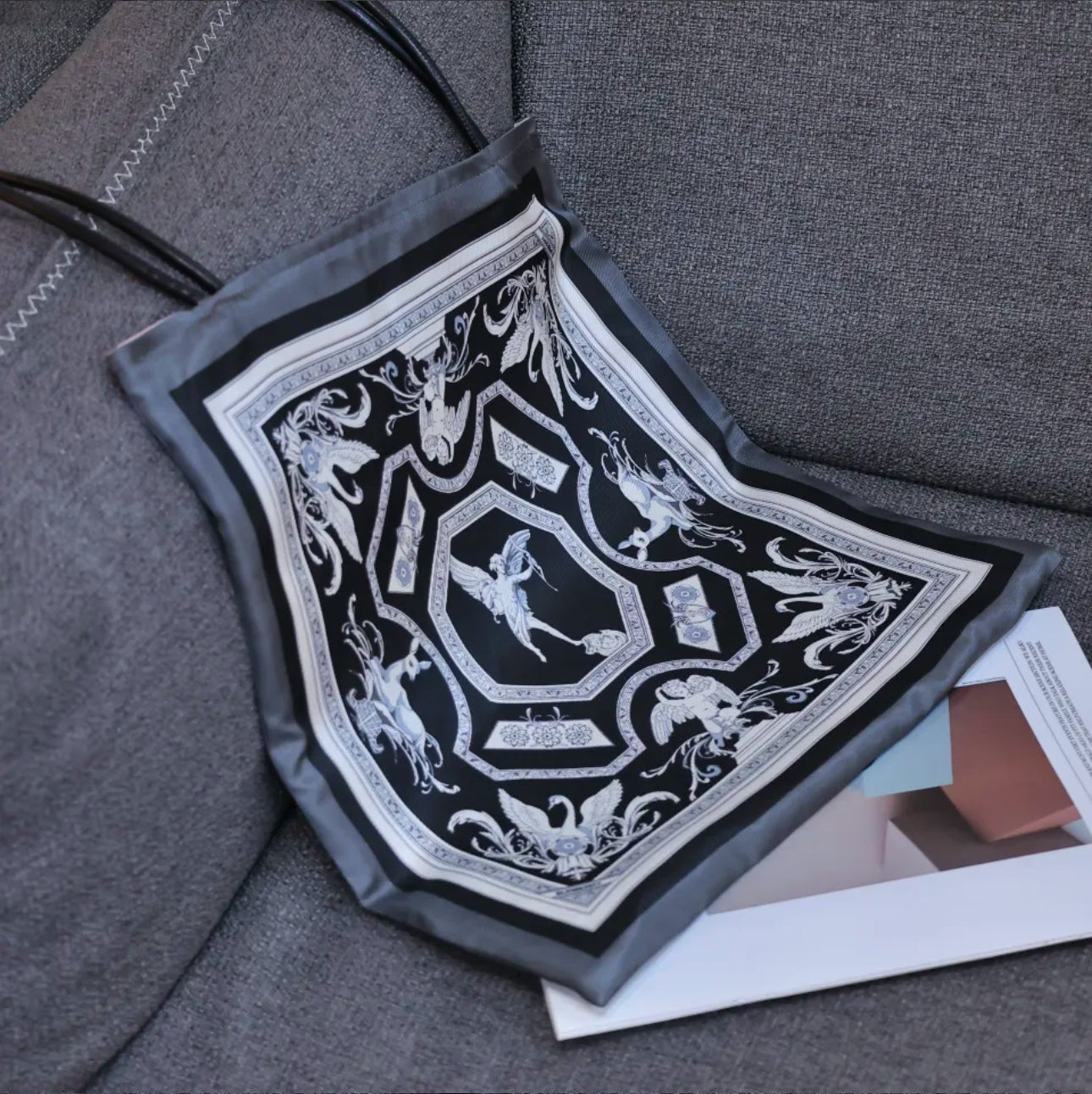 Eco-Friendly Silk Tote Bag with Vintage Print & Studs - Perfect for Yoga, Fitness, Stylish Outfits, & Trendy Street Style
