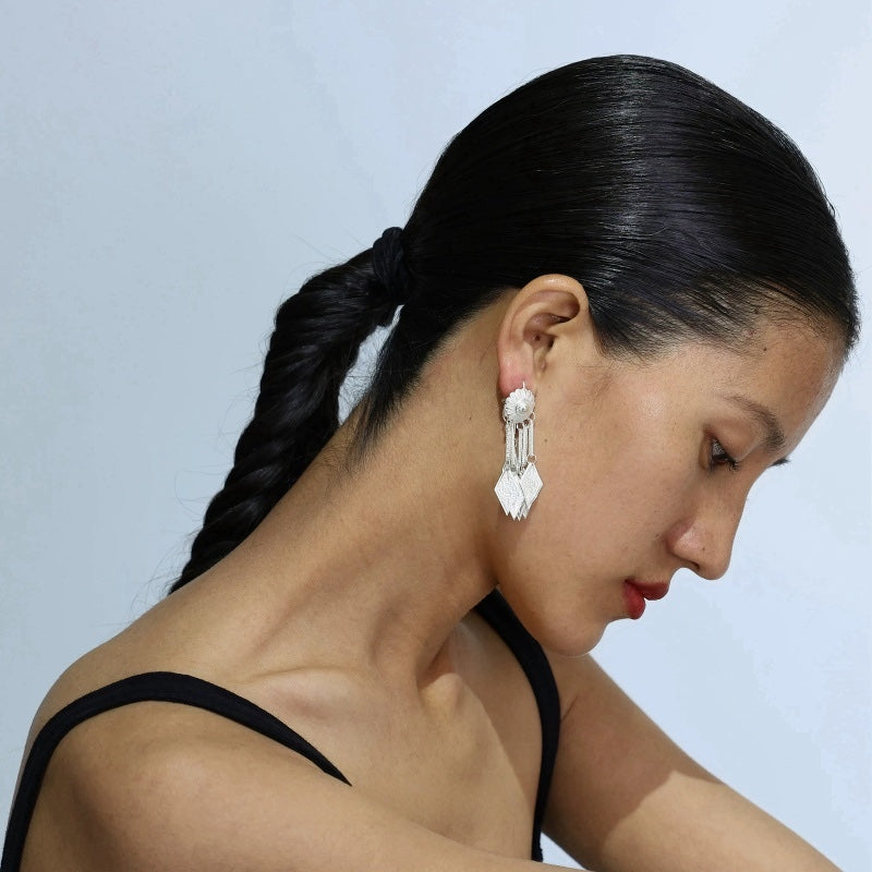 Yi Ethnic Handmade Silver Earrings | Traditional Tribal Design | Boho Statement Earrings for Women | Unique Cultural Jewelry