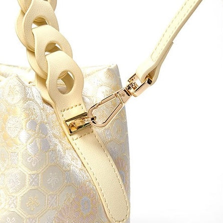 Silk weaving jaqueard brocade flower pattern symbolizes gift for ladies shoulder bag