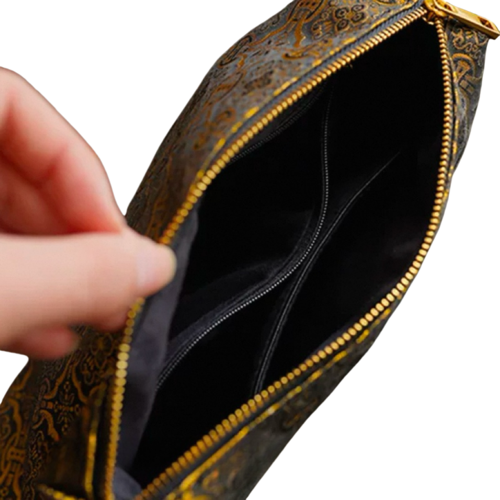 Golden Song brocade handmade silk tote bag Chinese patterns luxury style