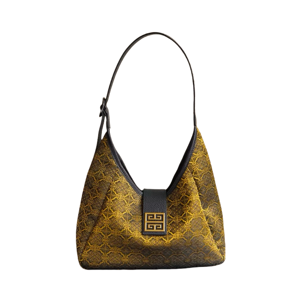 Golden Song brocade handmade silk tote bag Chinese patterns luxury style