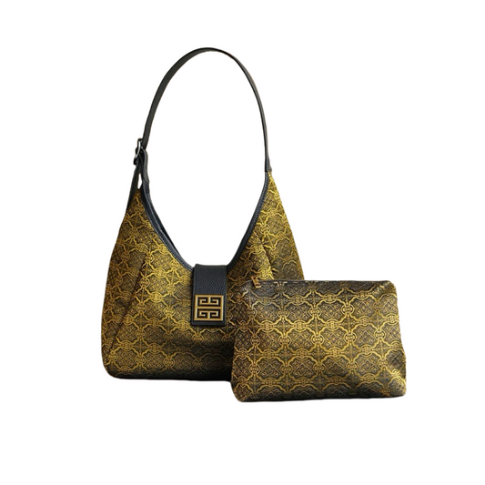 Golden Song brocade handmade silk tote bag Chinese patterns luxury style