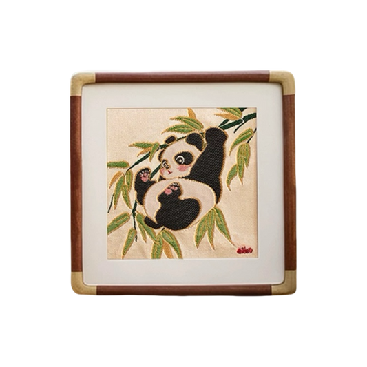 "Panda" Handmade silk artwork Eri-silk museum-quality collections gift for event