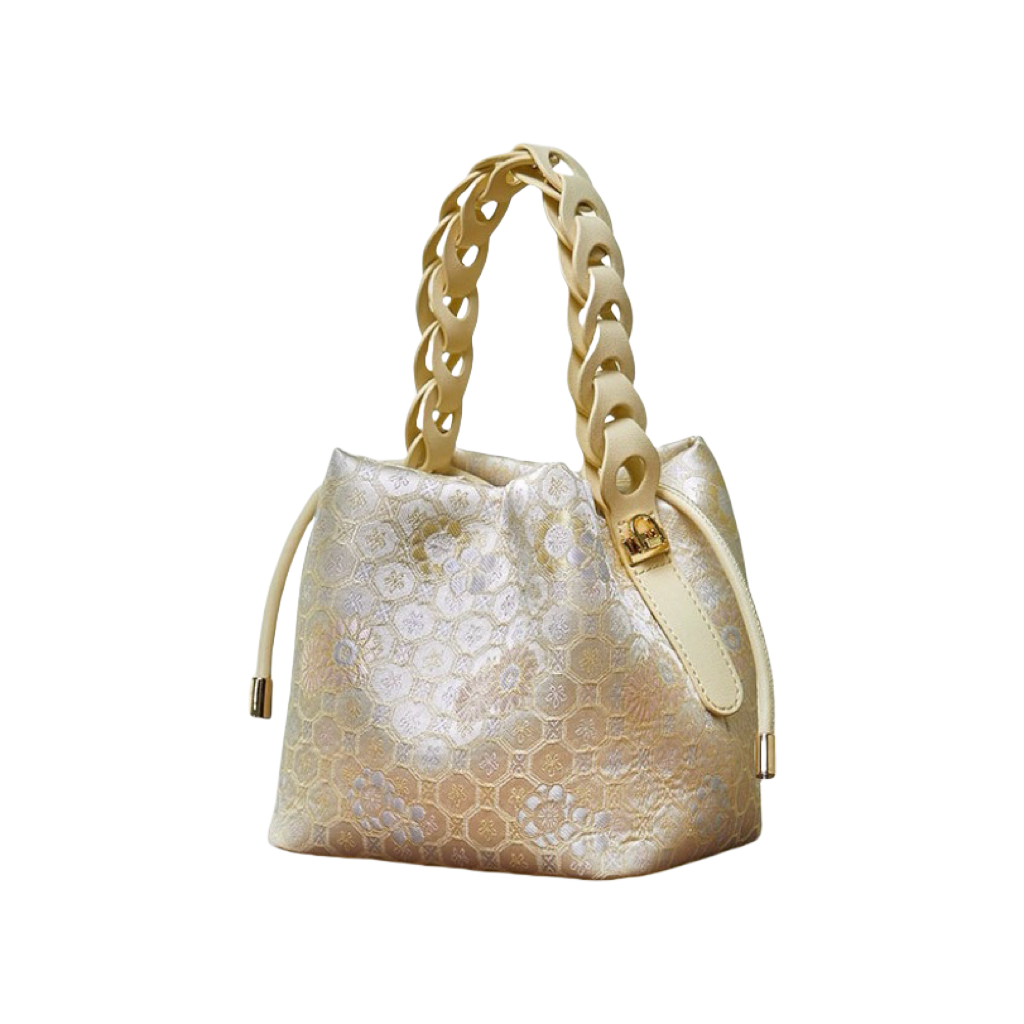 Silk weaving jaqueard brocade flower pattern symbolizes gift for ladies shoulder bag