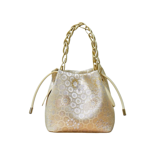 Silk weaving jaqueard brocade flower pattern symbolizes gift for ladies shoulder bag