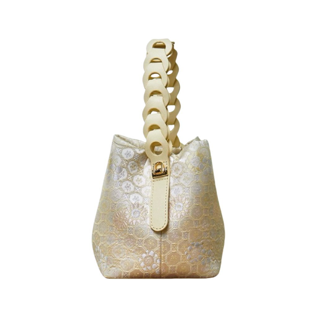 Silk weaving jaqueard brocade flower pattern symbolizes gift for ladies shoulder bag