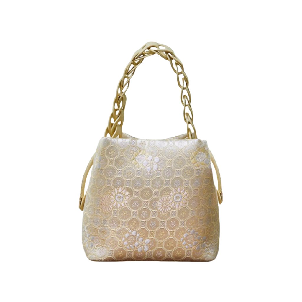 Silk weaving jaqueard brocade flower pattern symbolizes gift for ladies shoulder bag