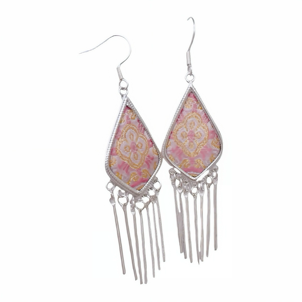 Boucles d'oreilles artisanales avec brocart Song et argent Miao, le meilleur cadeau pour une petite amie. 