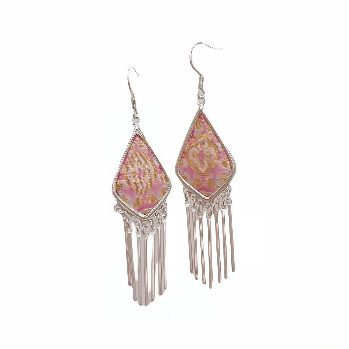Boucles d'oreilles artisanales avec brocart Song et argent Miao, le meilleur cadeau pour une petite amie. 