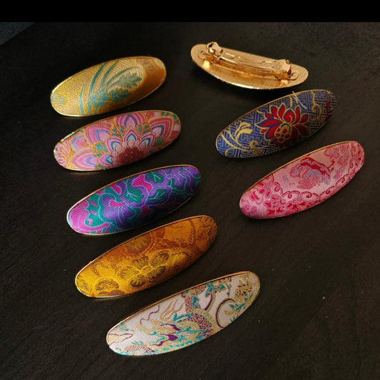 Handcrafted barrette with Song brocade mulberry silk Gift hair accessories