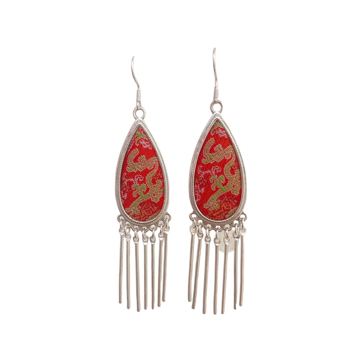 Boucles d'oreilles artisanales avec brocart de Song et argent Miao, cadeau de mode asiatique