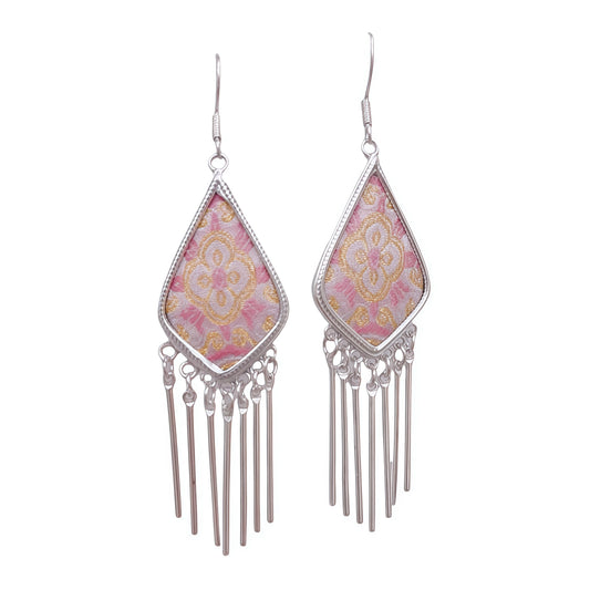 Handcrafted earrings with Song brocade and Miao silver best gift for girlfriend