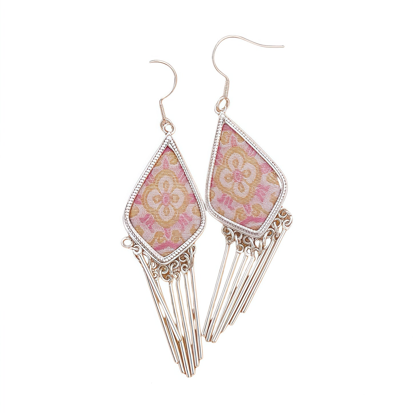 Boucles d'oreilles artisanales avec brocart Song et argent Miao, le meilleur cadeau pour une petite amie. 